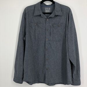 MERRELL Mens Blue Button Front Opt Wick Long Sleeve Shirt Size XL Performance